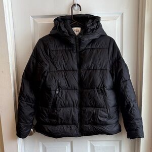 Zara Quilted Black Hooded Jacket